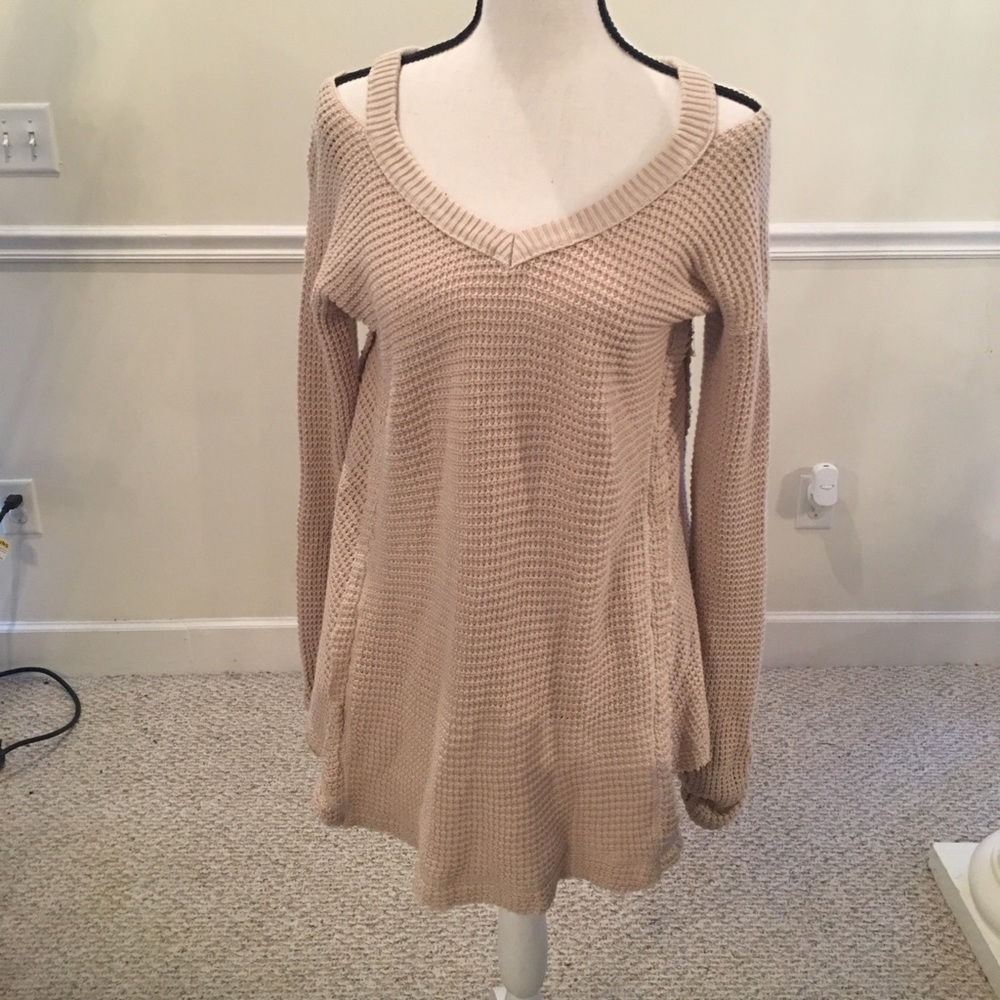 Tan Hayden Cold Shoulder Knit Tunic